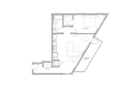 floor plan of the apartment with bedroom and living room on the second floor